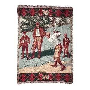Vintage Goodwin Weavers Golf Throw Lap Blanket 67” x 48” Made In Usa Tapestry